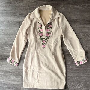 Floral Embroidered Mini Dress - Cream